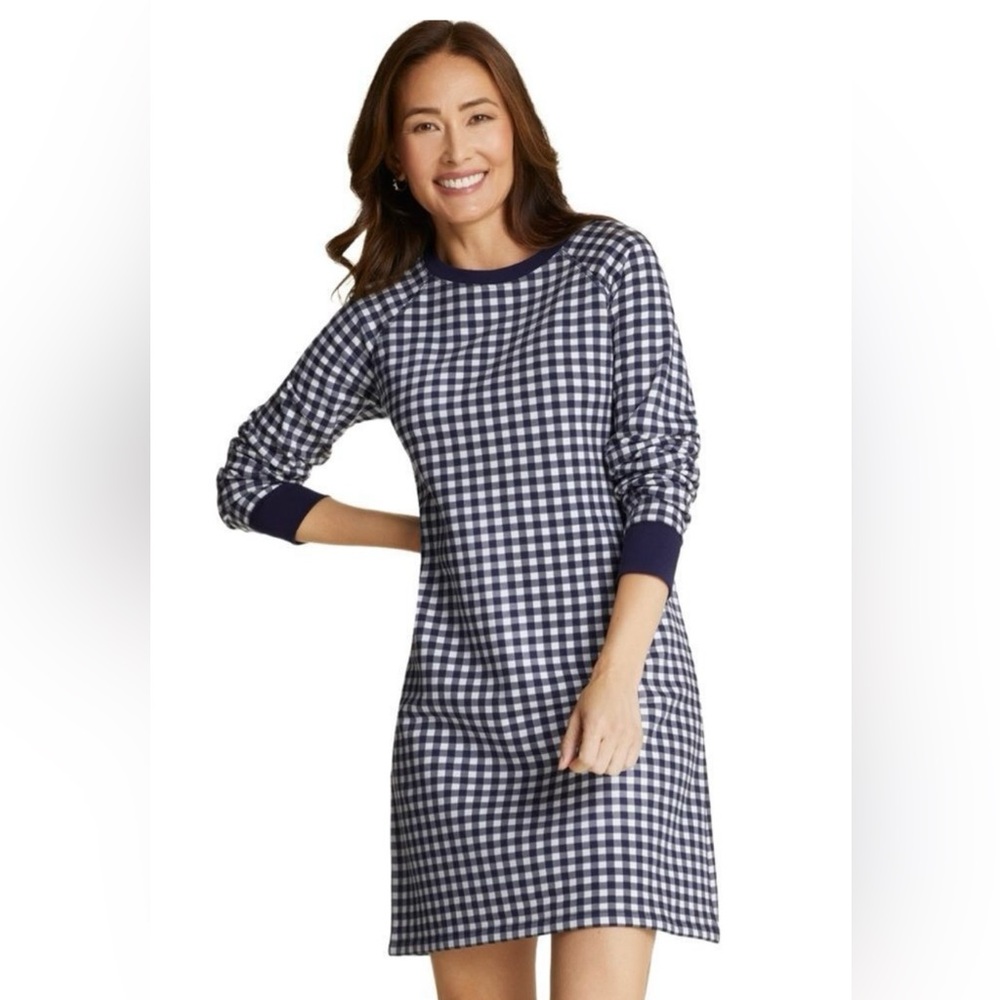 Draper James Natalie Navy/White Gingham Sweatshirt Dress sz XL